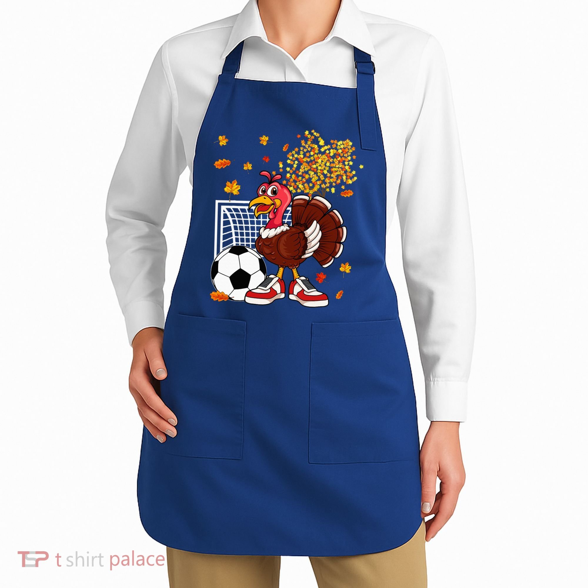 Turkey Playing Soccer Thanksgiving Player Coach Fall Lover Apron