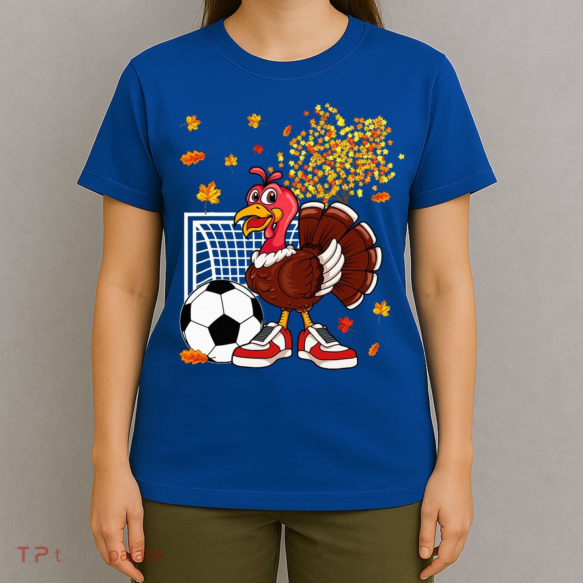 Turkey Playing Soccer Thanksgiving Player Coach Fall Lover T-Shirt