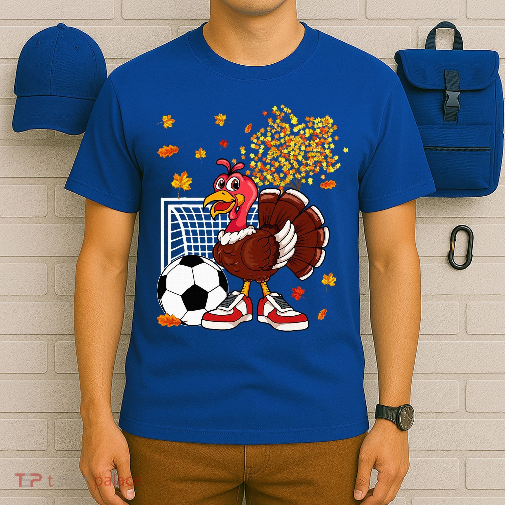 Turkey Playing Soccer Thanksgiving Player Coach Fall Lover T-Shirt
