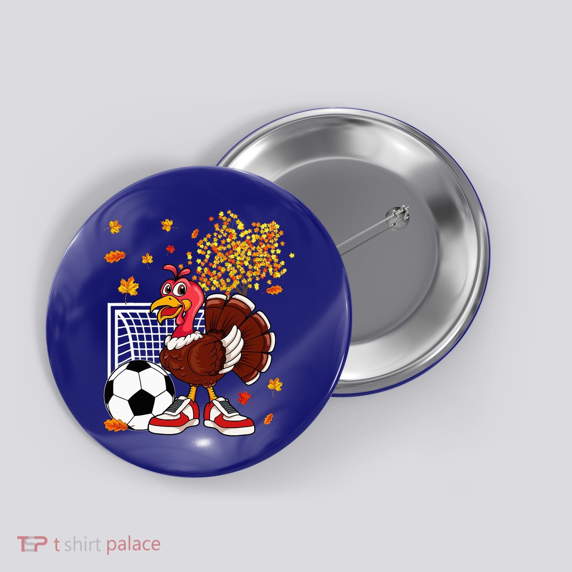 Turkey Playing Soccer Thanksgiving Player Coach Fall Lover Button