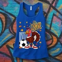 Turkey Playing Soccer Thanksgiving Player Coach Fall Lover Women's Tank Top thumb 3