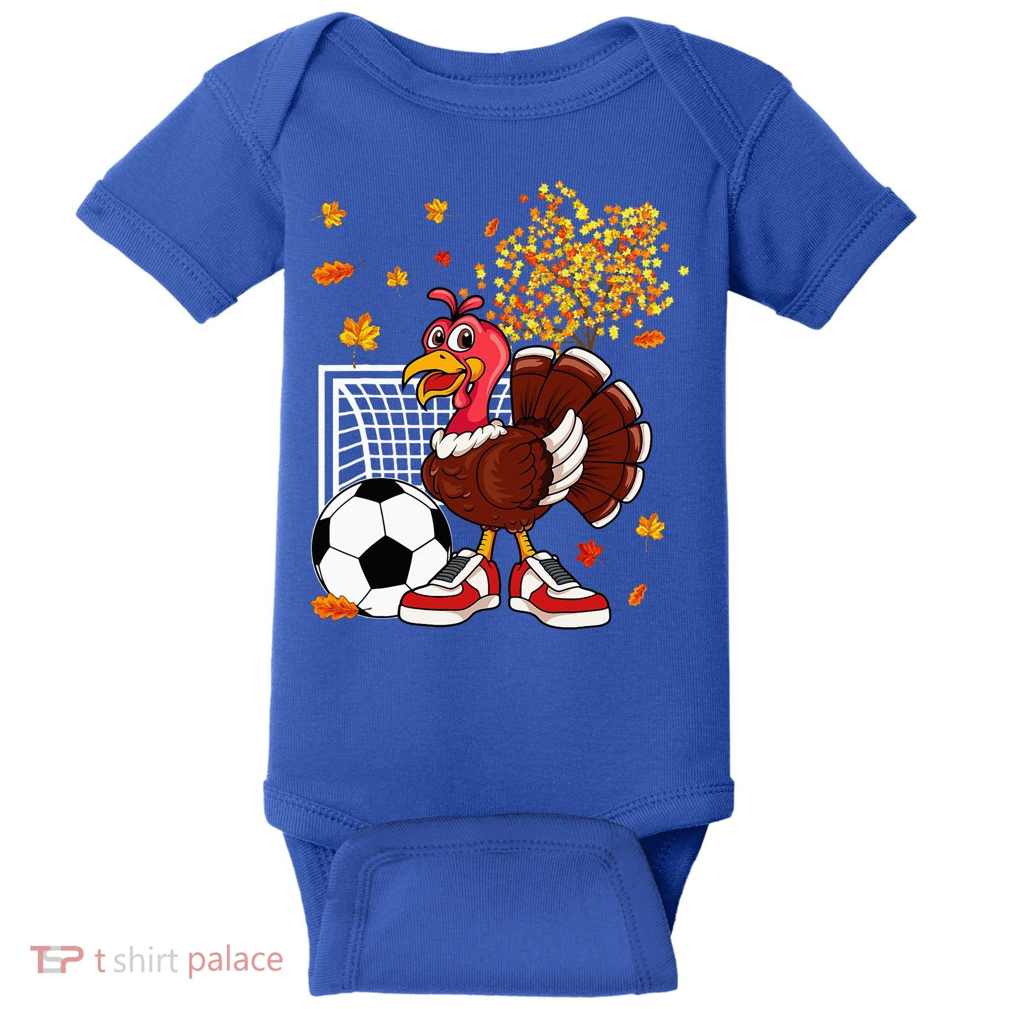 Turkey Playing Soccer Thanksgiving Player Coach Fall Lover Baby Bodysuit