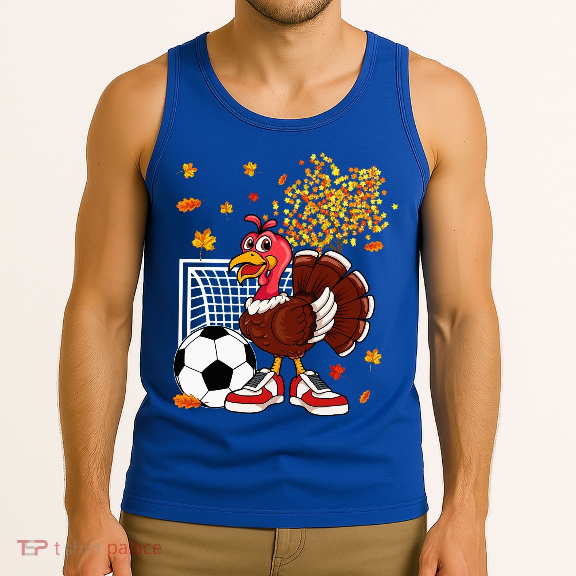 Turkey Playing Soccer Thanksgiving Player Coach Fall Lover Tank Top