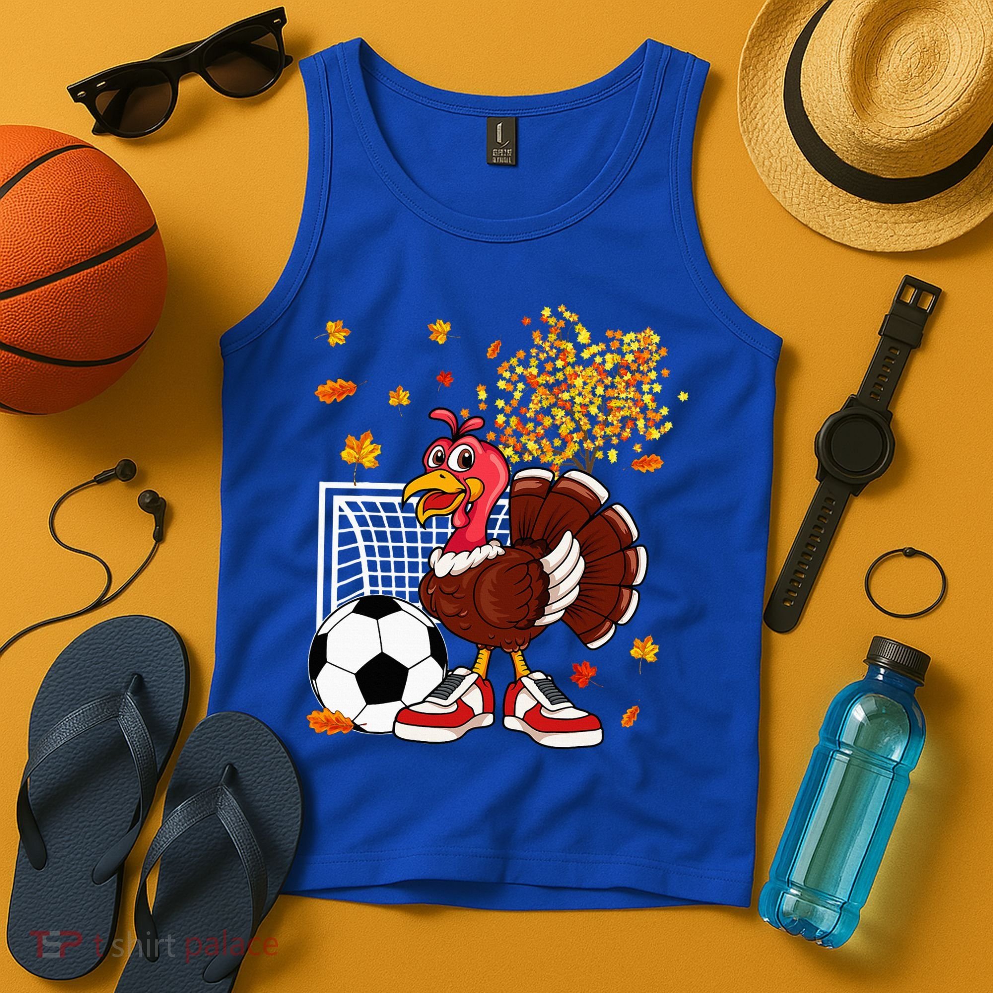 Turkey Playing Soccer Thanksgiving Player Coach Fall Lover Tank Top