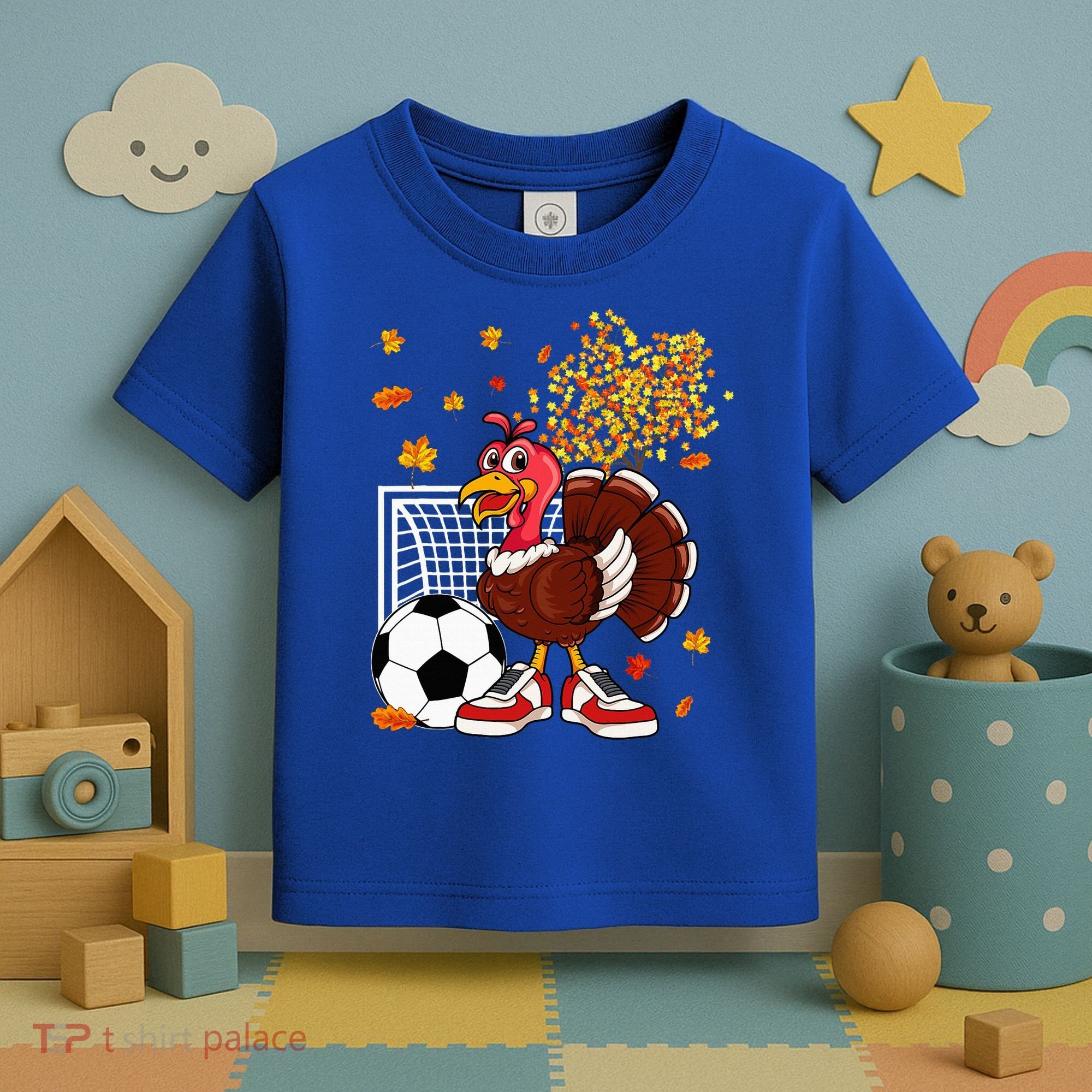 Turkey Playing Soccer Thanksgiving Player Coach Fall Lover Toddler T-Shirt