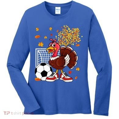 Turkey Playing Soccer Thanksgiving Player Coach Fall Lover Women's Long Sleeve Shirt