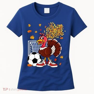 Turkey Playing Soccer Thanksgiving Player Coach Fall Lover Women's T-Shirt