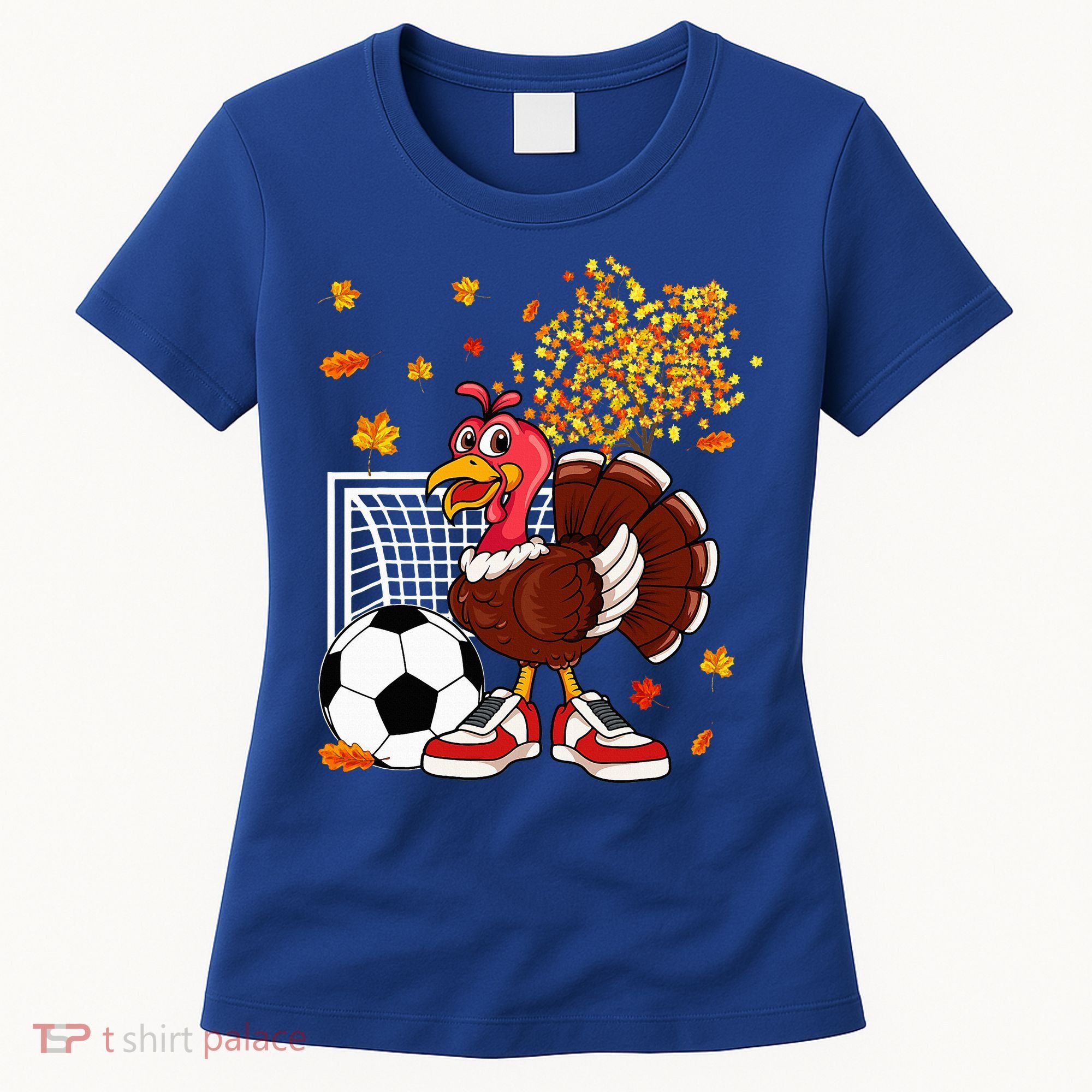 Turkey Playing Soccer Thanksgiving Player Coach Fall Lover Women's T-Shirt
