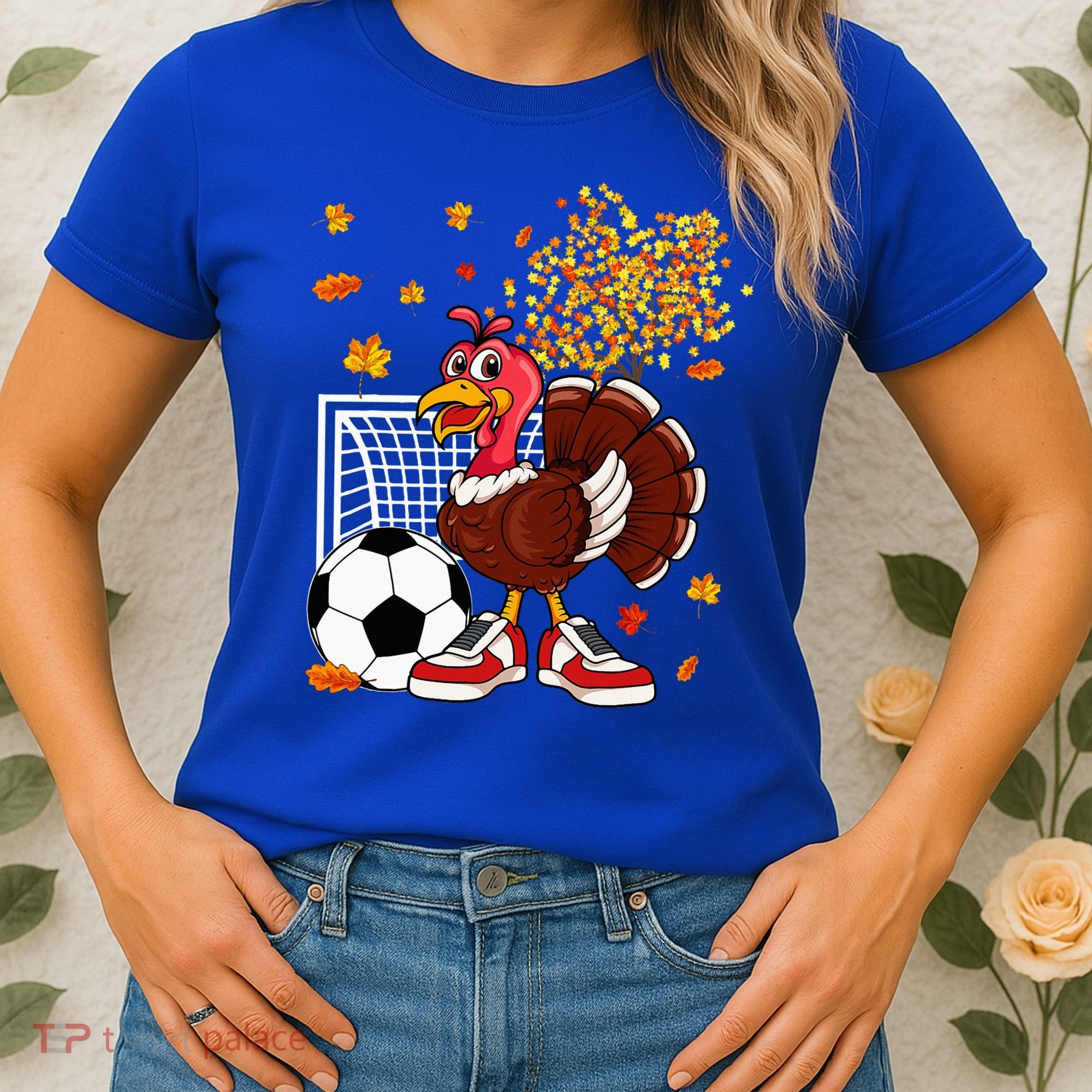 Turkey Playing Soccer Thanksgiving Player Coach Fall Lover Women's T-Shirt