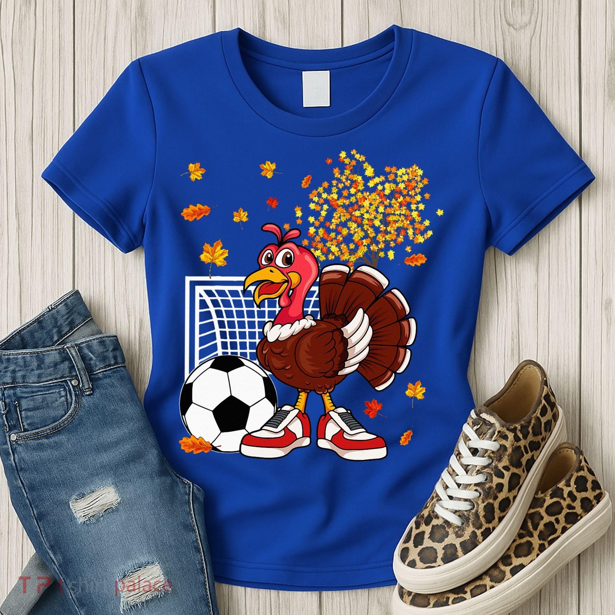 Turkey Playing Soccer Thanksgiving Player Coach Fall Lover Women's T-Shirt
