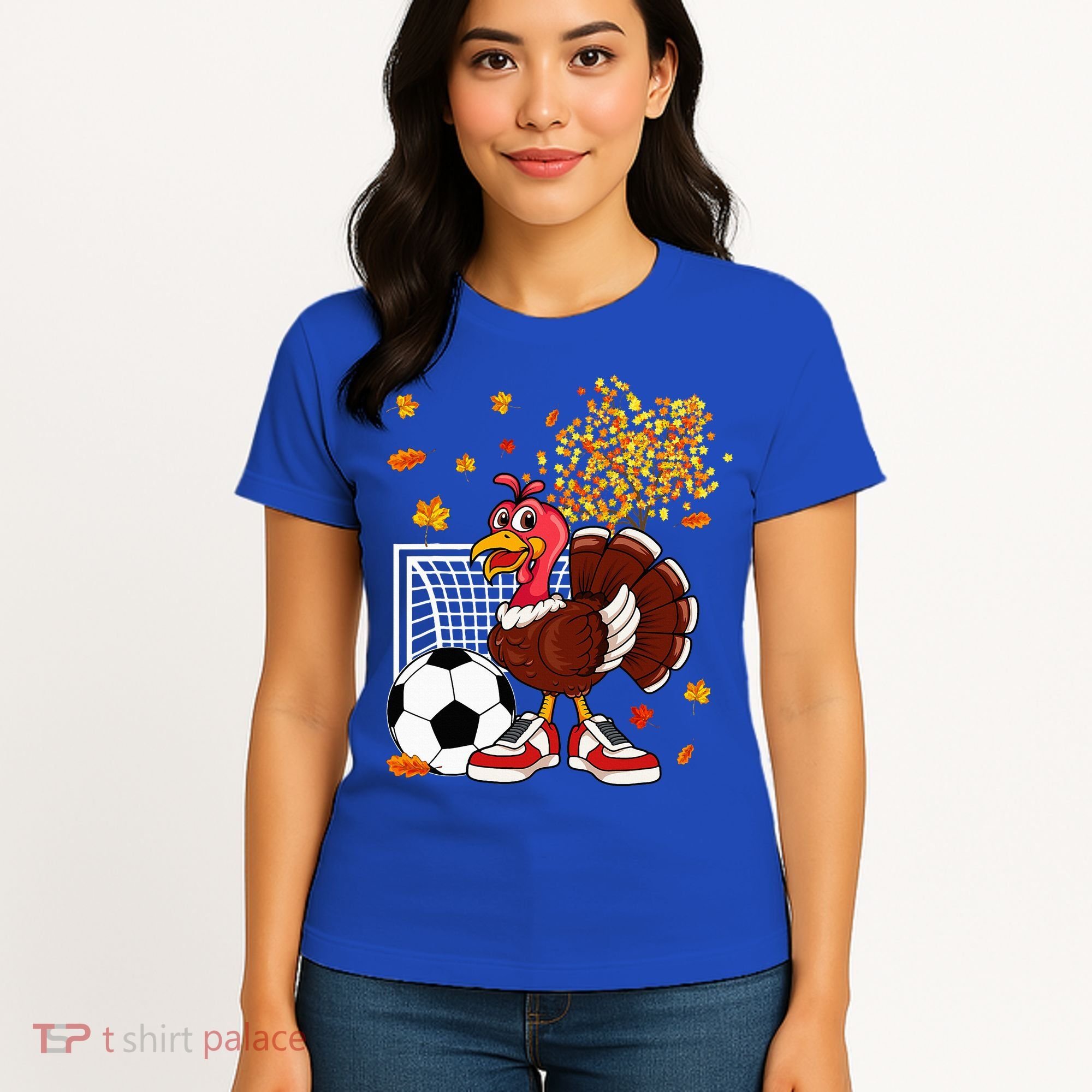 Turkey Playing Soccer Thanksgiving Player Coach Fall Lover Women's T-Shirt