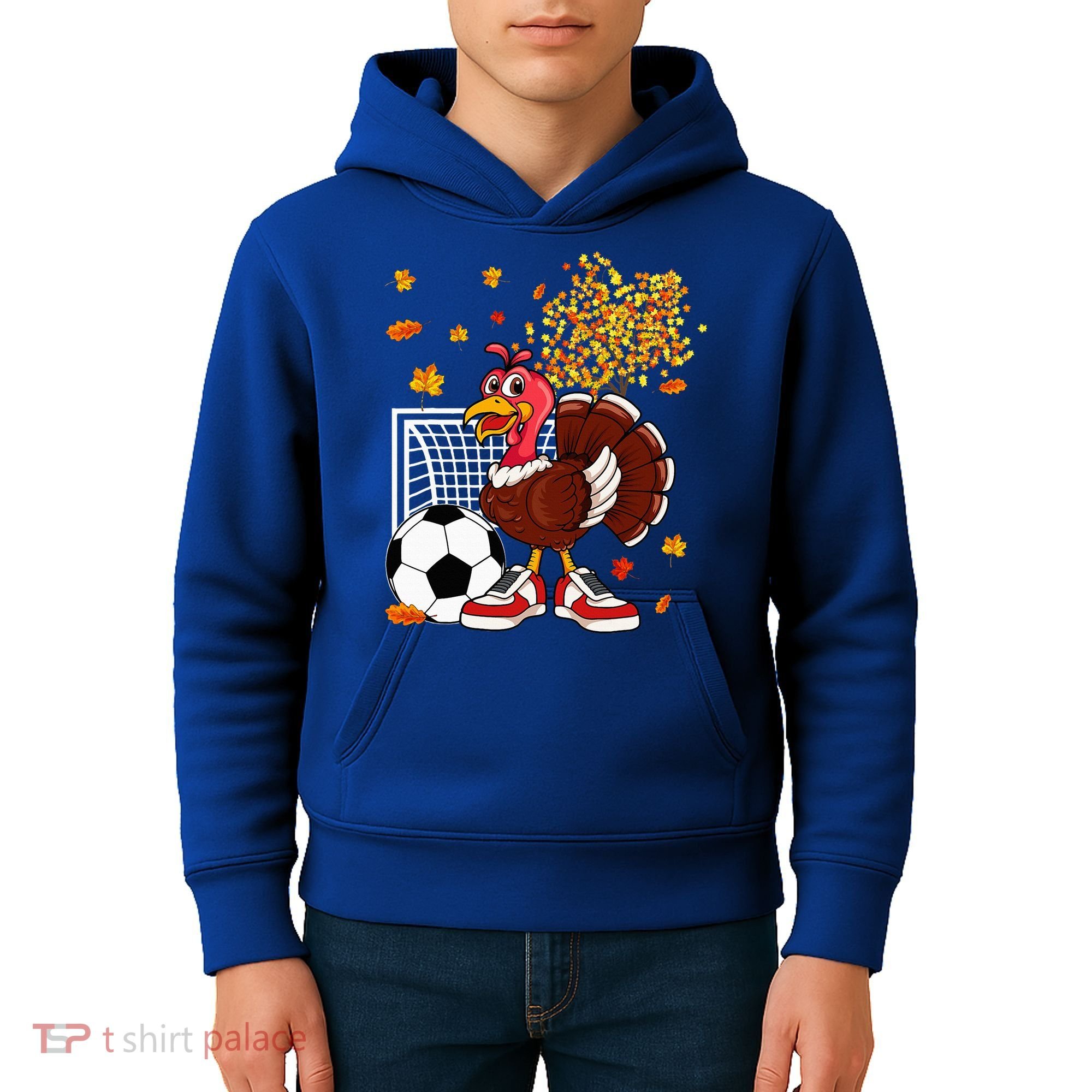 Turkey Playing Soccer Thanksgiving Player Coach Fall Lover Kids Hoodie