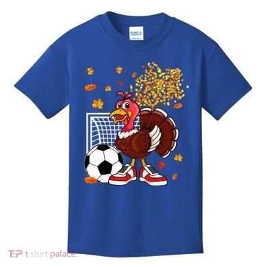Turkey Playing Soccer Thanksgiving Player Coach Fall Lover Kids T-Shirt