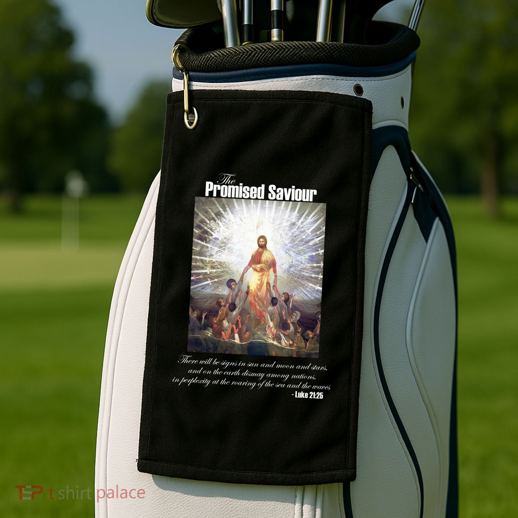 The Promised Saviour Luke Bible Quote Jesus Pray For Peace Golf Towel