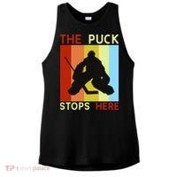 The Puck Stops Here Funny Hockey Goalie Ladies PosiCharge Tri-Blend Wicking Tank thumb 0
