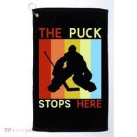 The Puck Stops Here Funny Hockey Goalie Golf Towel thumb 0