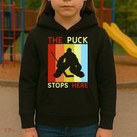 The Puck Stops Here Funny Hockey Goalie Kids Hoodie thumb 3