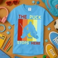 The Puck Stops Here Funny Hockey Goalie Kids T-Shirt thumb 3
