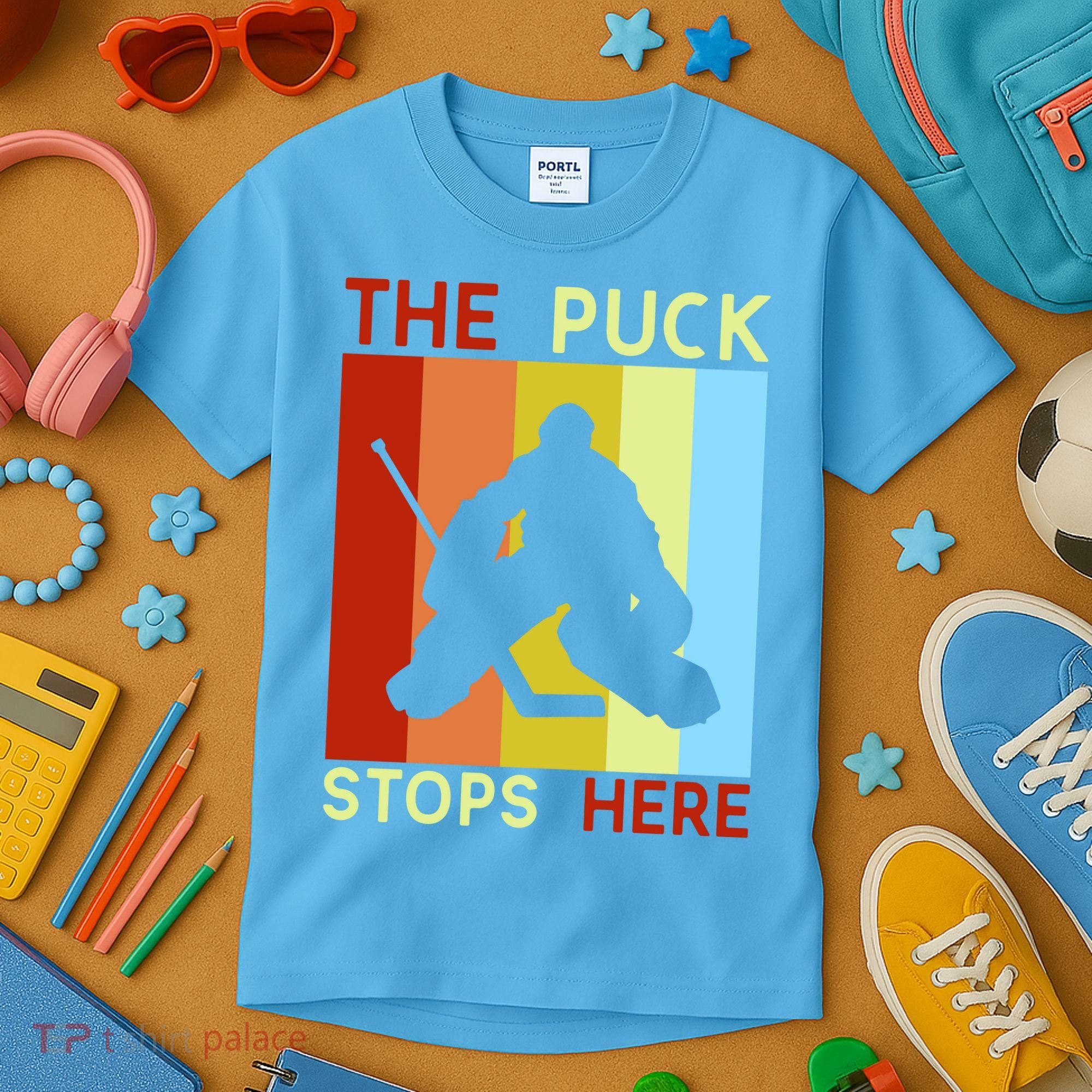 The Puck Stops Here Funny Hockey Goalie Kids T-Shirt