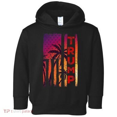 Trump Palm Tree Vintage Distressed American Flag At Sunset Toddler Hoodie