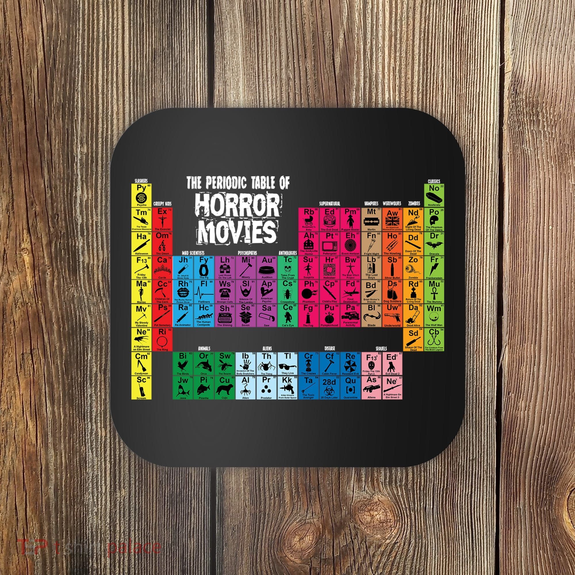 The Periodic Table Of Horror Movies Chemistry Science Coaster