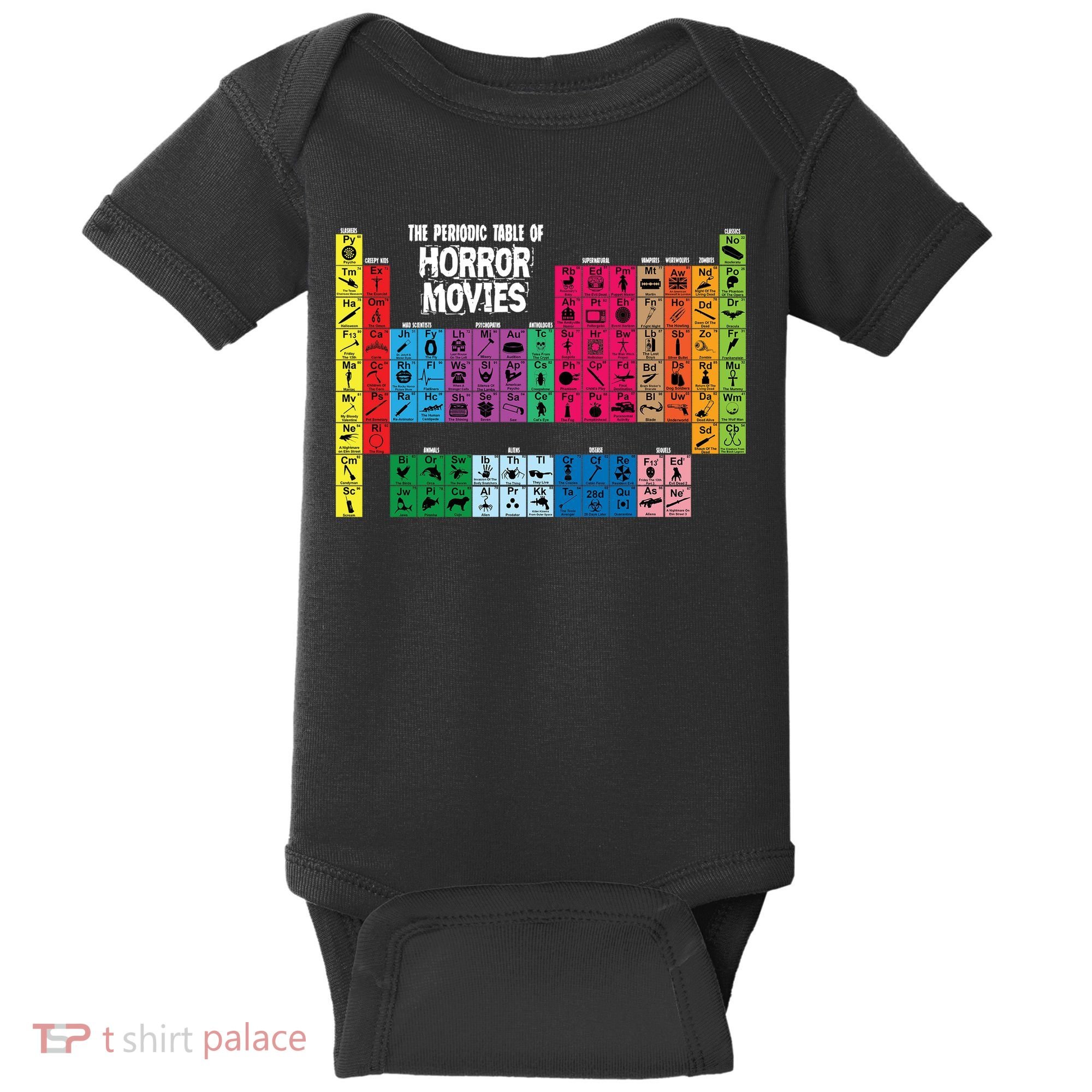The Periodic Table Of Horror Movies Chemistry Science Baby Bodysuit