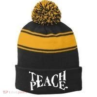 Teach Peace Stripe Pom Pom Beanie thumb 0