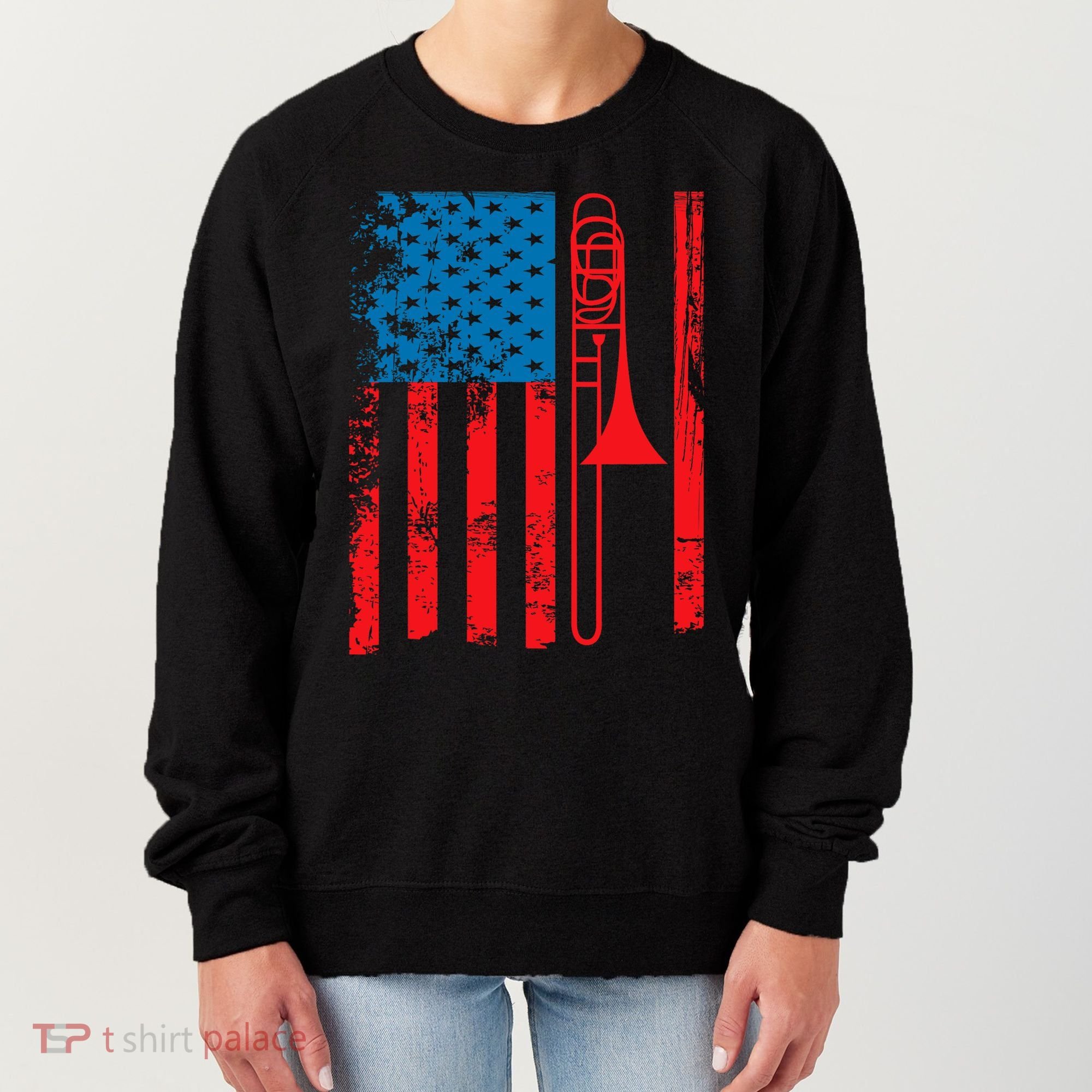 Trombone Player Usa Flag Gift Accessories For Women's Sweatshirt
