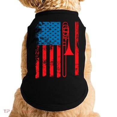 Trombone Player Usa Flag Gift Accessories For Doggie Tank