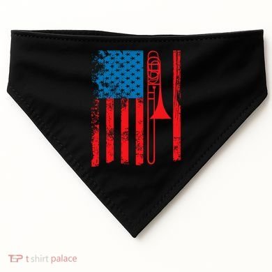 Trombone Player Usa Flag Gift Accessories For USA-Made Doggie Bandana