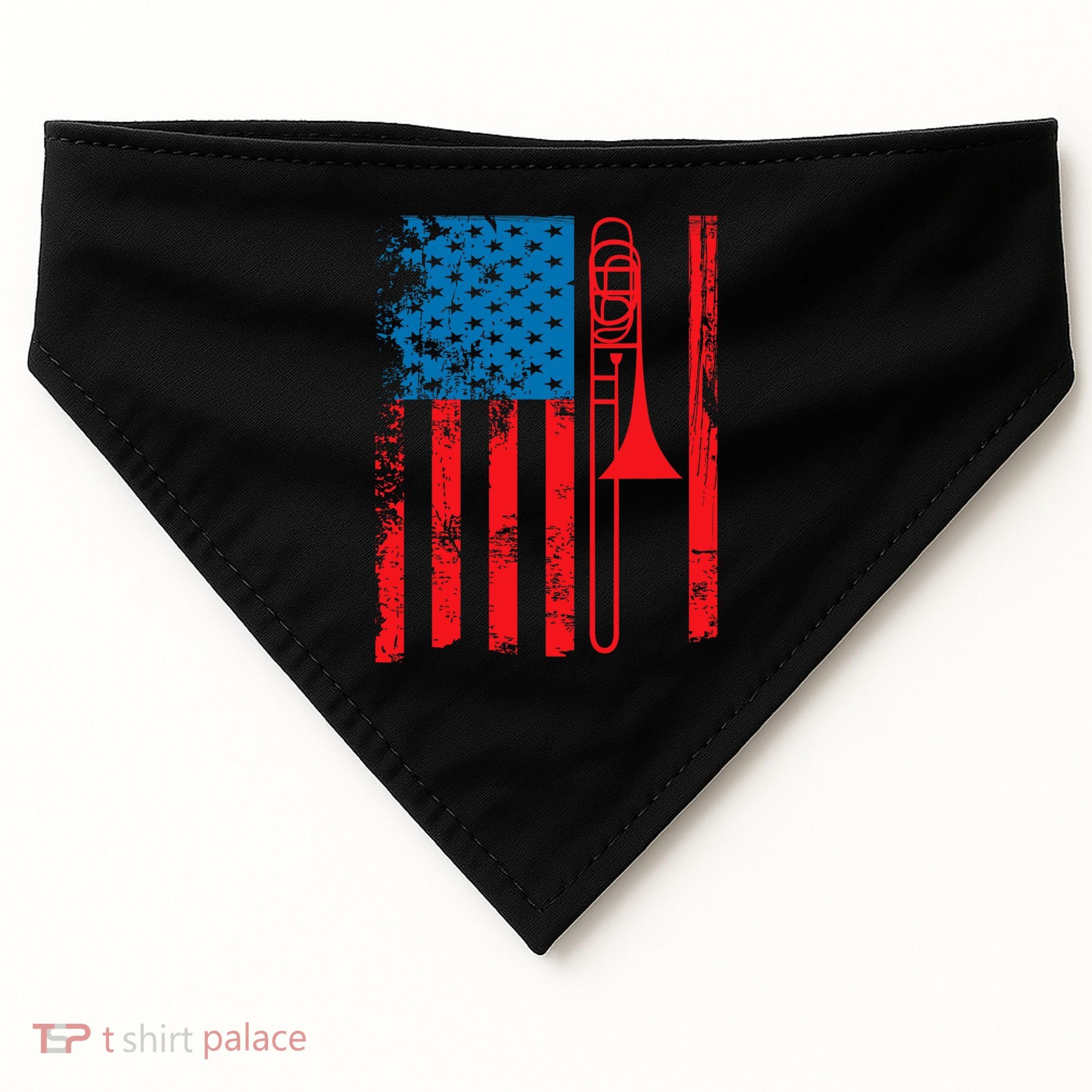 Trombone Player Usa Flag Gift Accessories For USA-Made Doggie Bandana