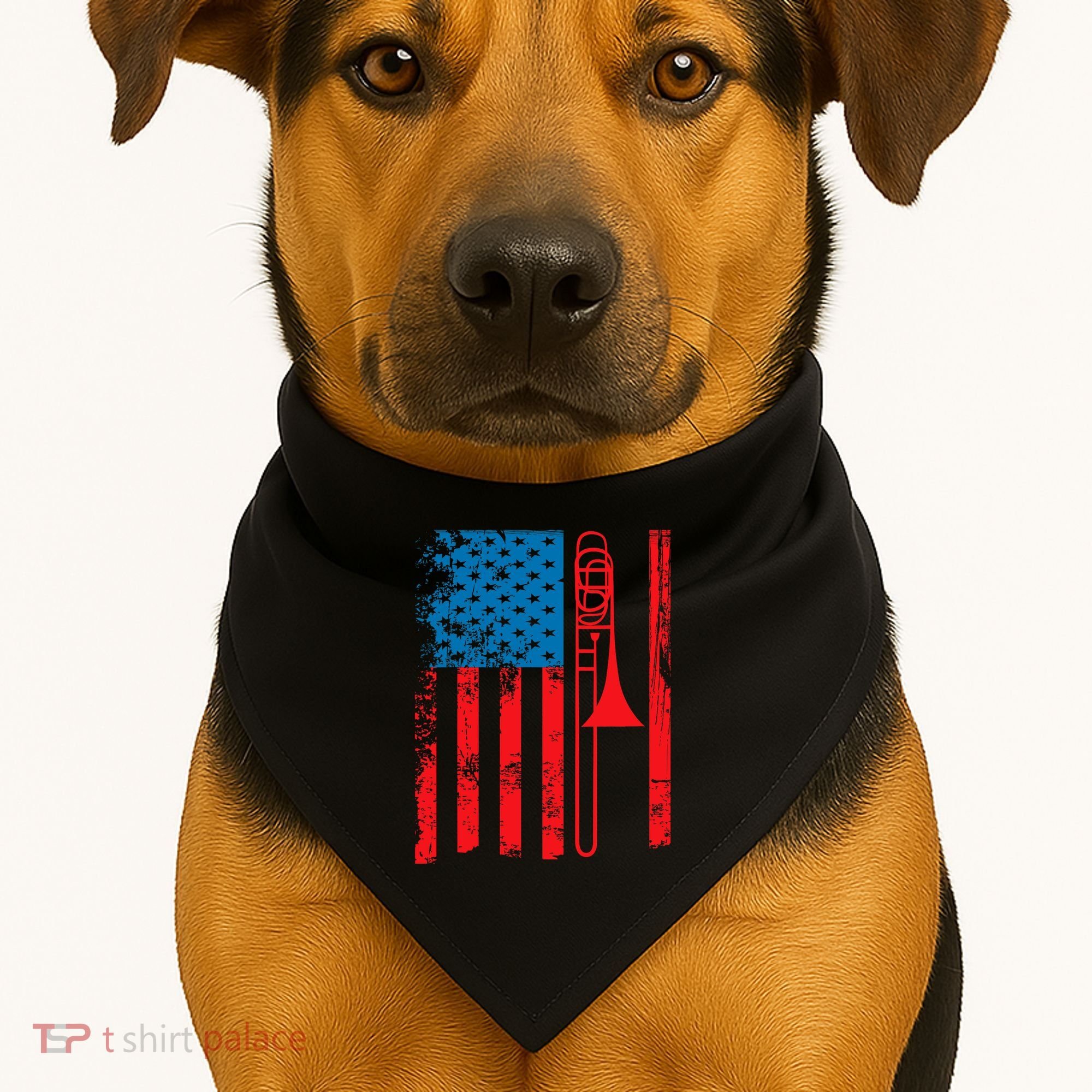 Trombone Player Usa Flag Gift Accessories For USA-Made Doggie Bandana