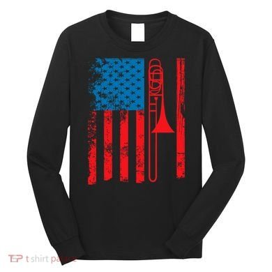 Trombone Player Usa Flag Gift Accessories For Long Sleeve Shirt