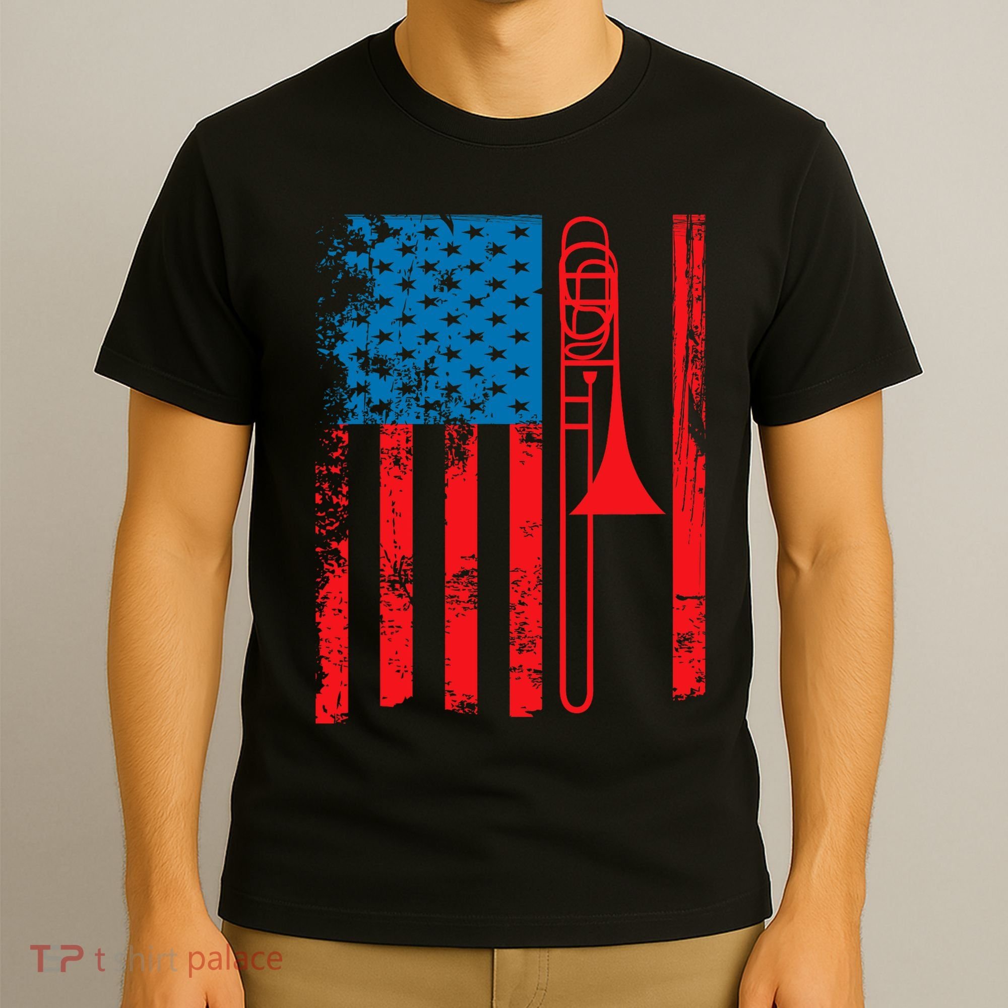 Trombone Player Usa Flag Gift Accessories For T-Shirt