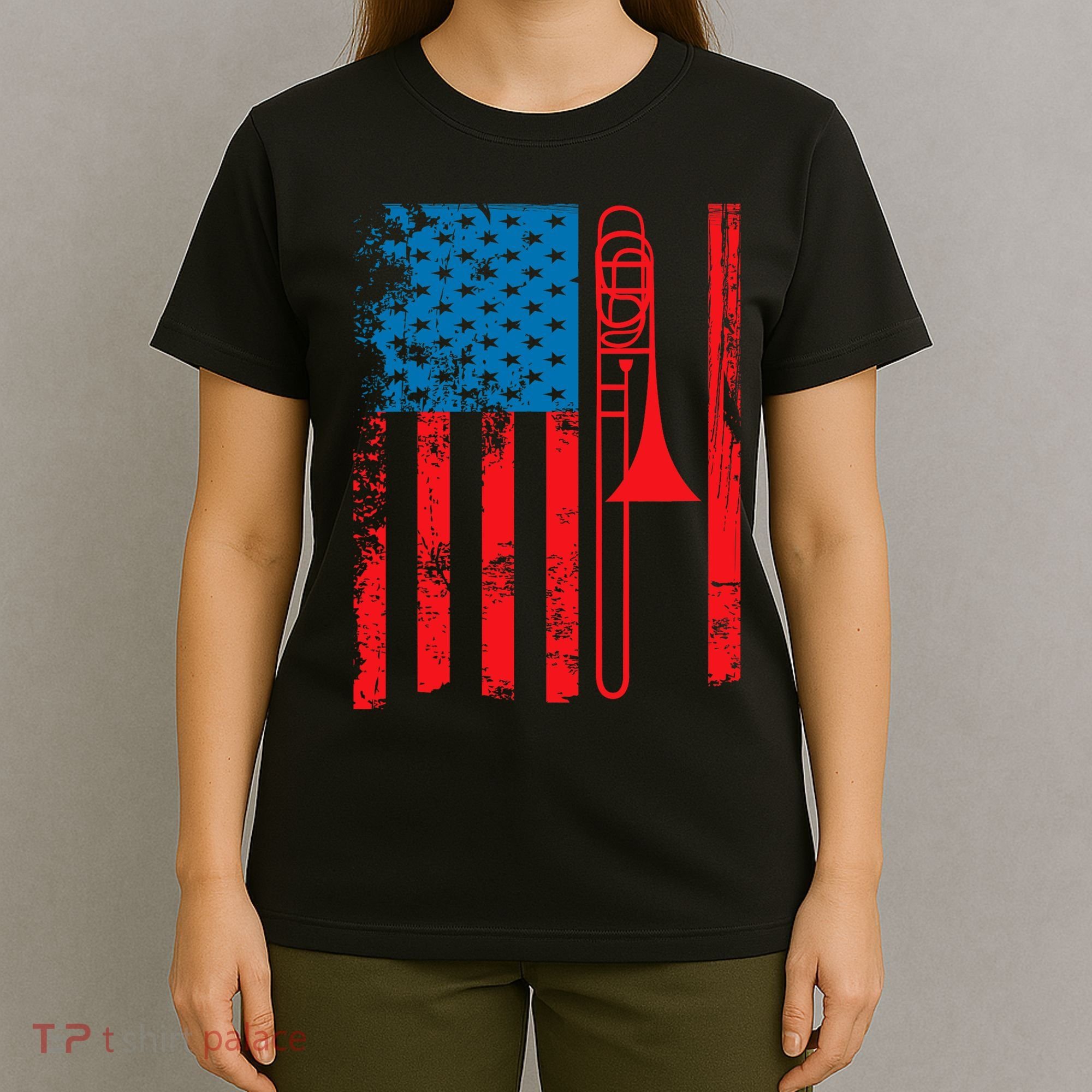 Trombone Player Usa Flag Gift Accessories For T-Shirt