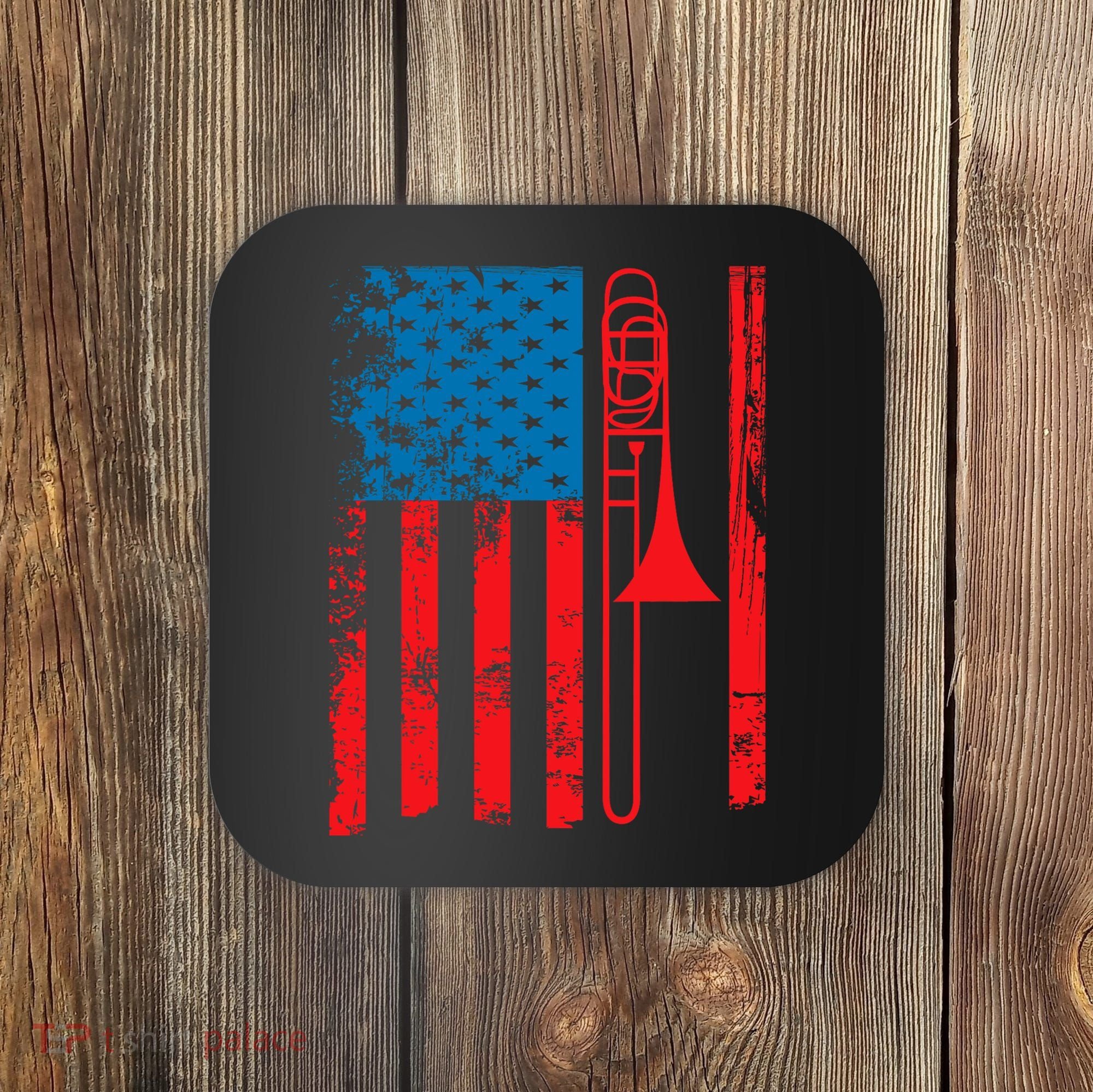 Trombone Player Usa Flag Gift Accessories For Coaster