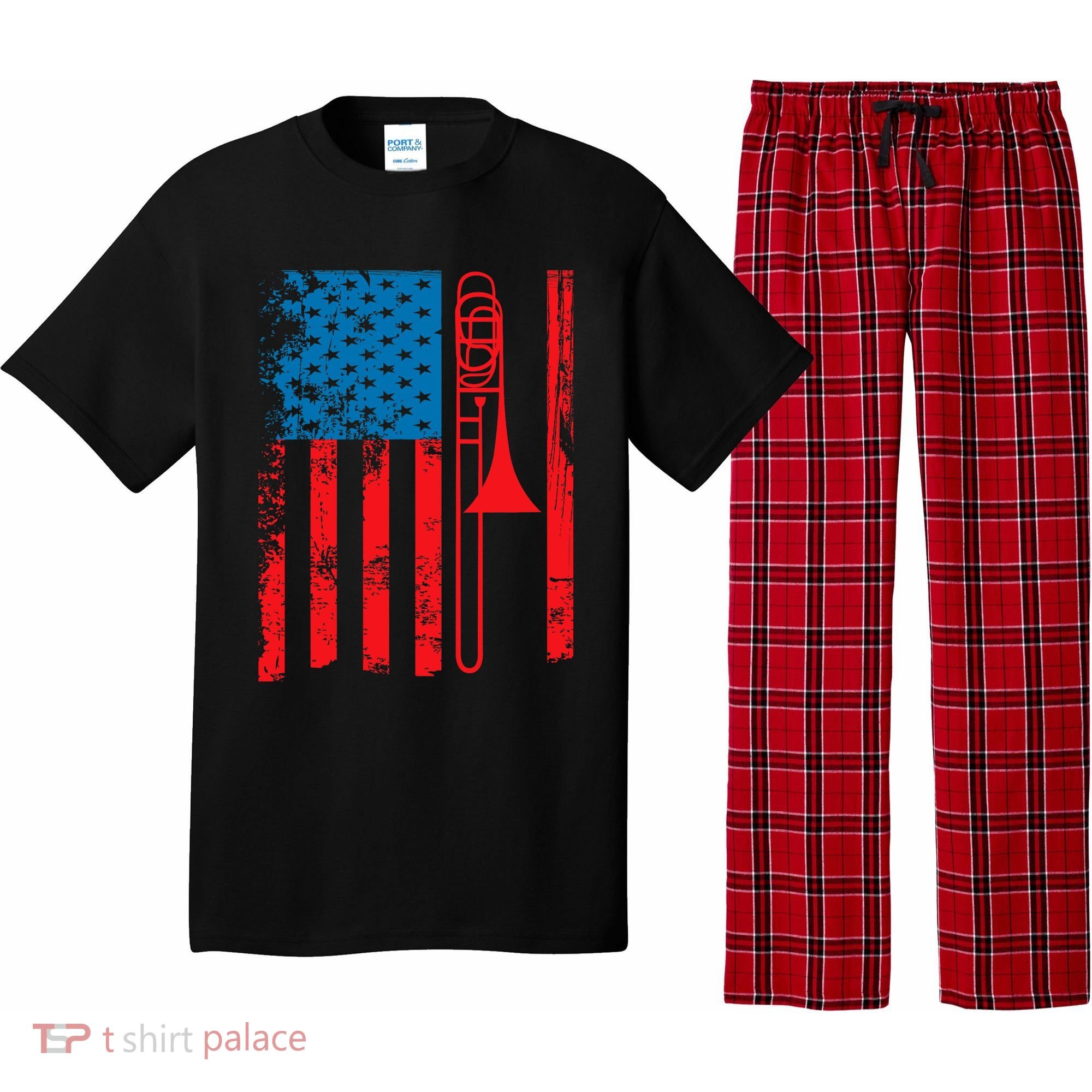 Trombone Player Usa Flag Gift Accessories For Pajama Set