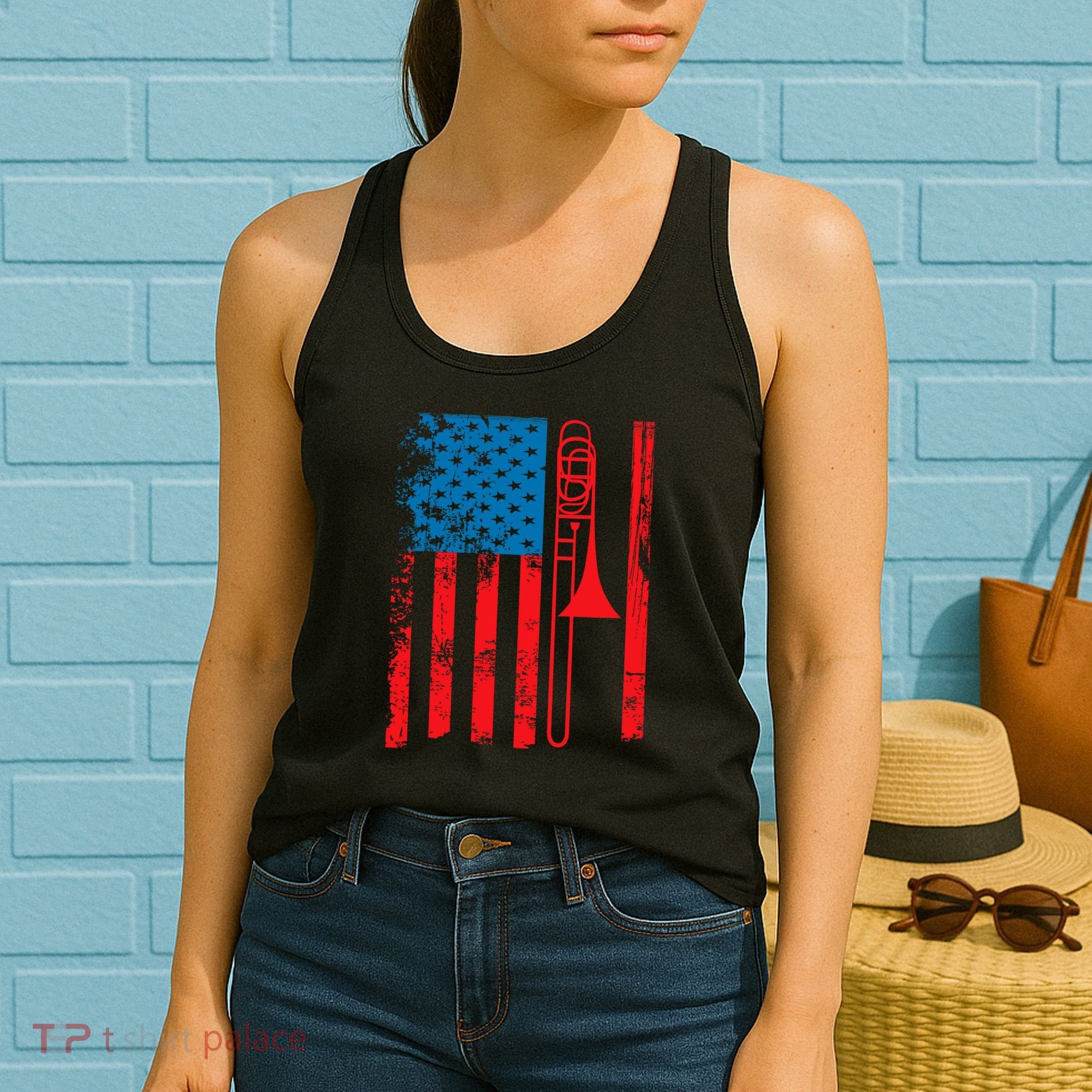 Trombone Player Usa Flag Gift Accessories For Women's Tank Top