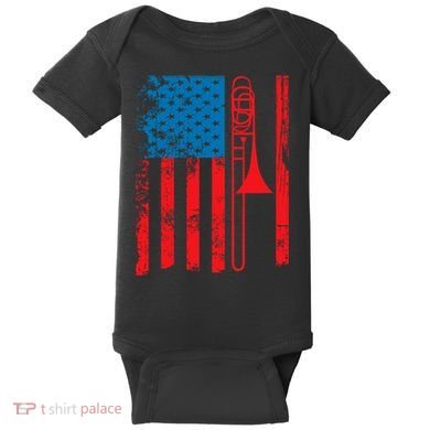 Trombone Player Usa Flag Gift Accessories For Baby Bodysuit