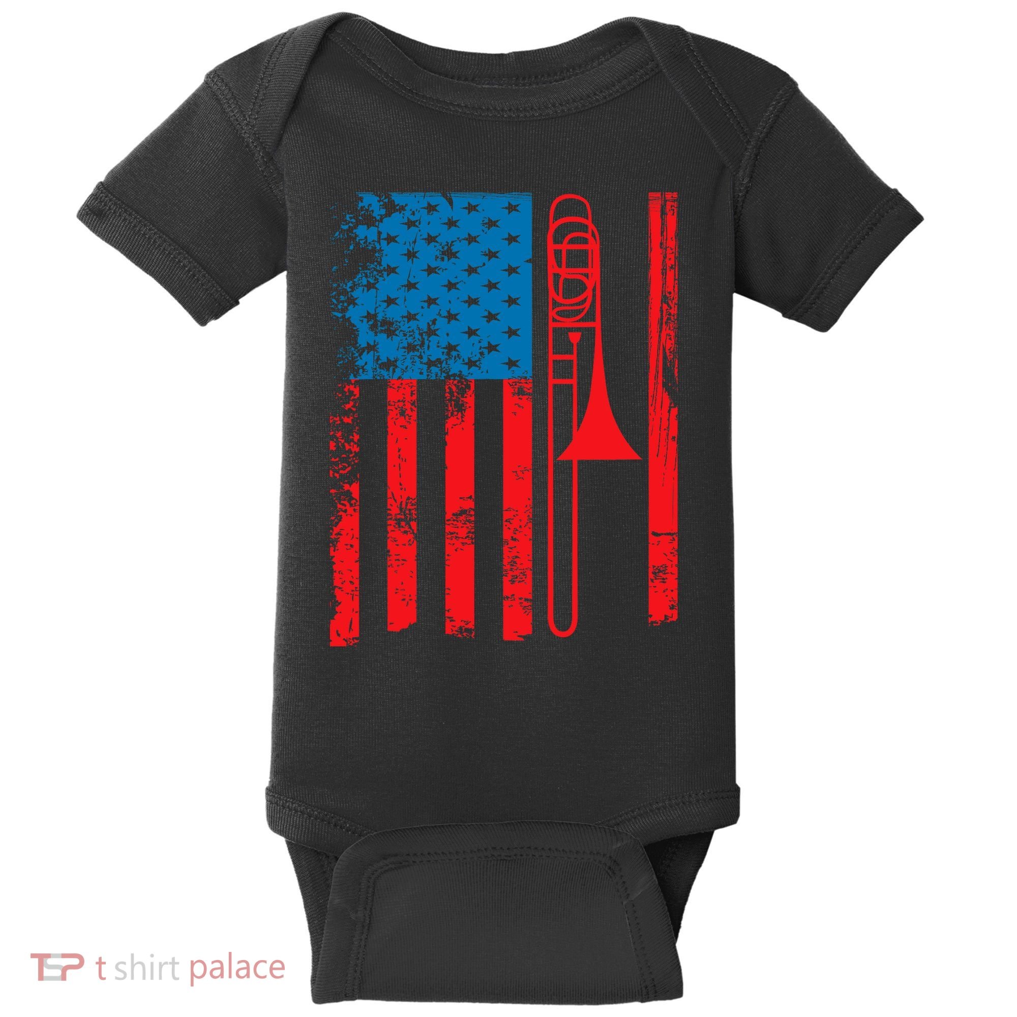Trombone Player Usa Flag Gift Accessories For Baby Bodysuit