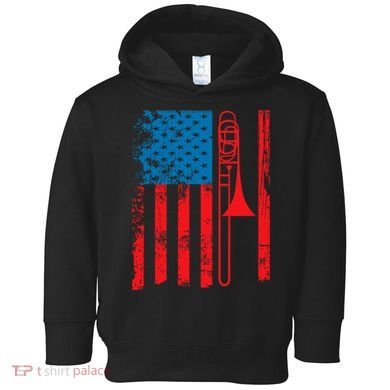 Trombone Player Usa Flag Gift Accessories For Toddler Hoodie