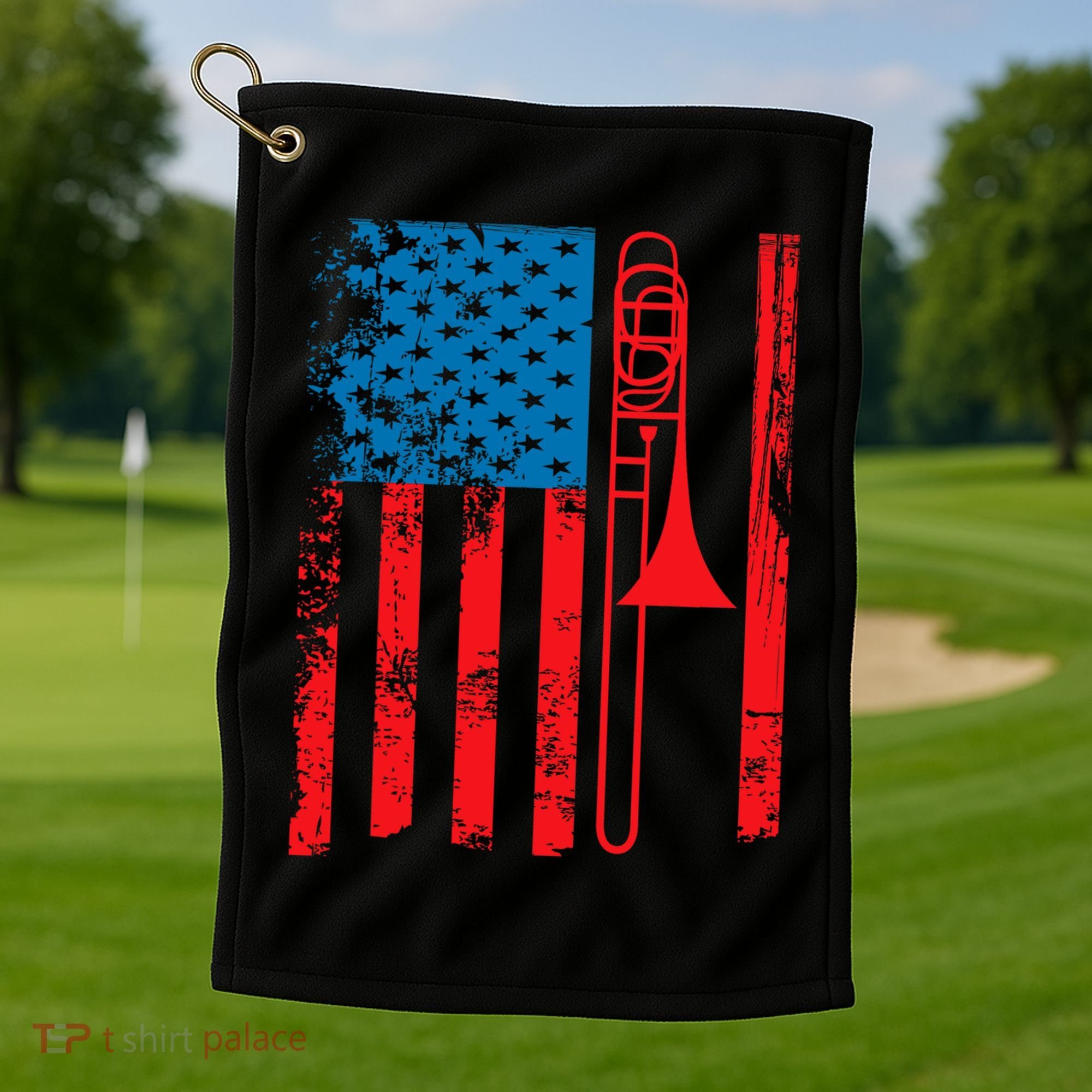 Trombone Player Usa Flag Gift Accessories For Golf Towel