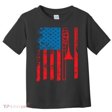 Trombone Player Usa Flag Gift Accessories For Toddler T-Shirt