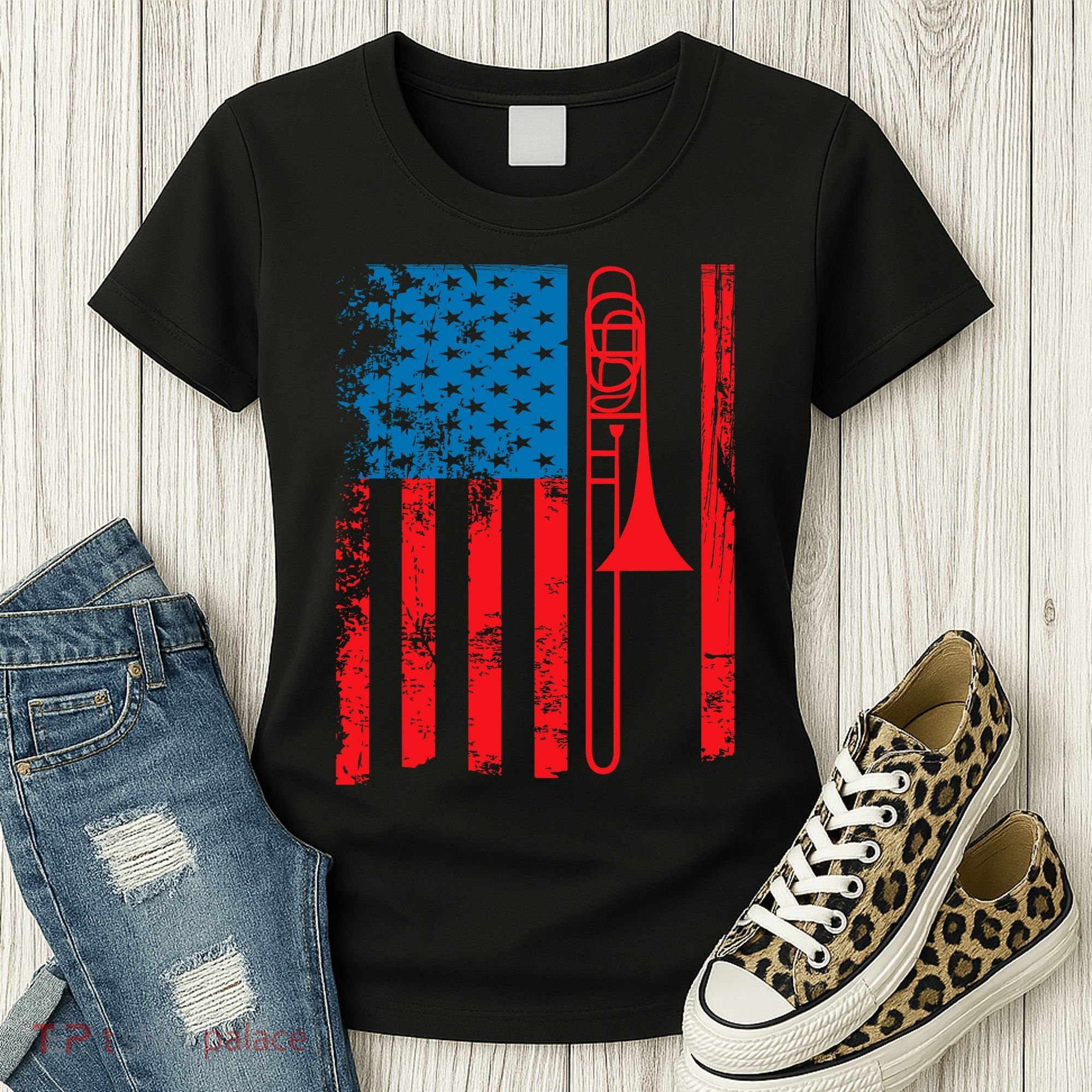 Trombone Player Usa Flag Gift Accessories For Women's T-Shirt