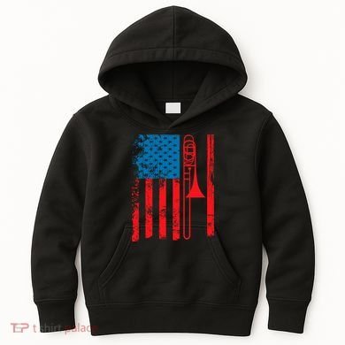 Trombone Player Usa Flag Gift Accessories For Kids Hoodie