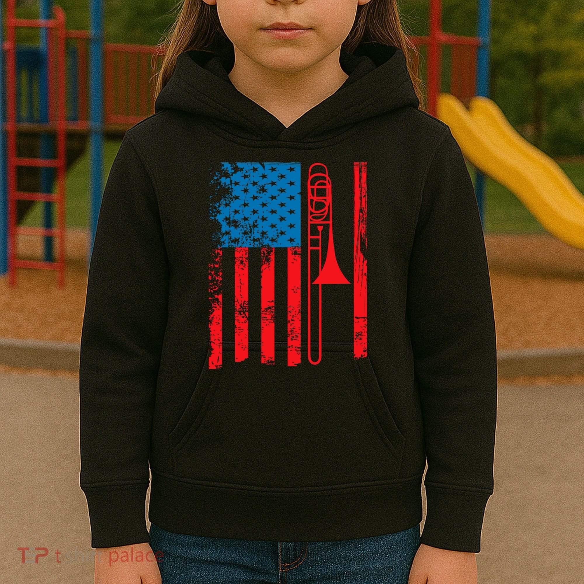 Trombone Player Usa Flag Gift Accessories For Kids Hoodie