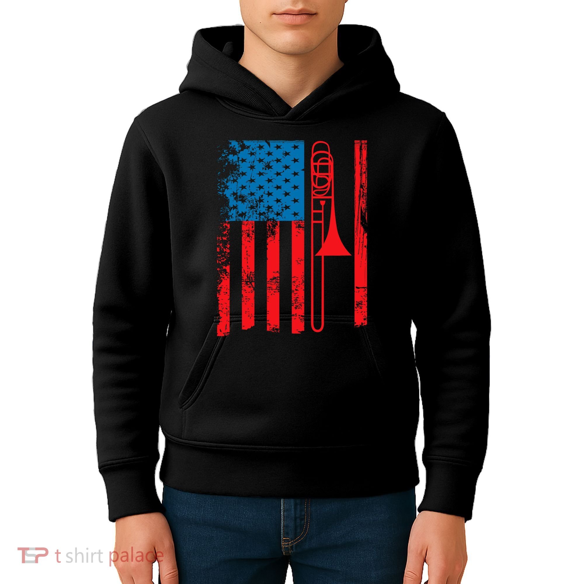 Trombone Player Usa Flag Gift Accessories For Kids Hoodie