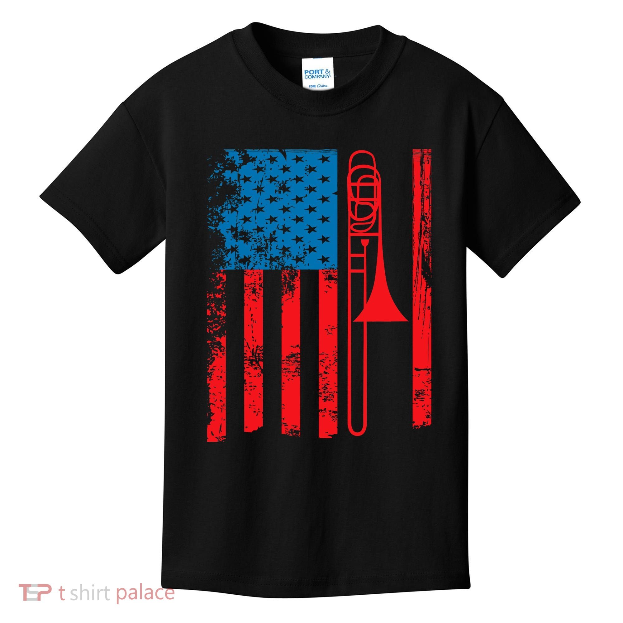 Trombone Player Usa Flag Gift Accessories For Kids T-Shirt