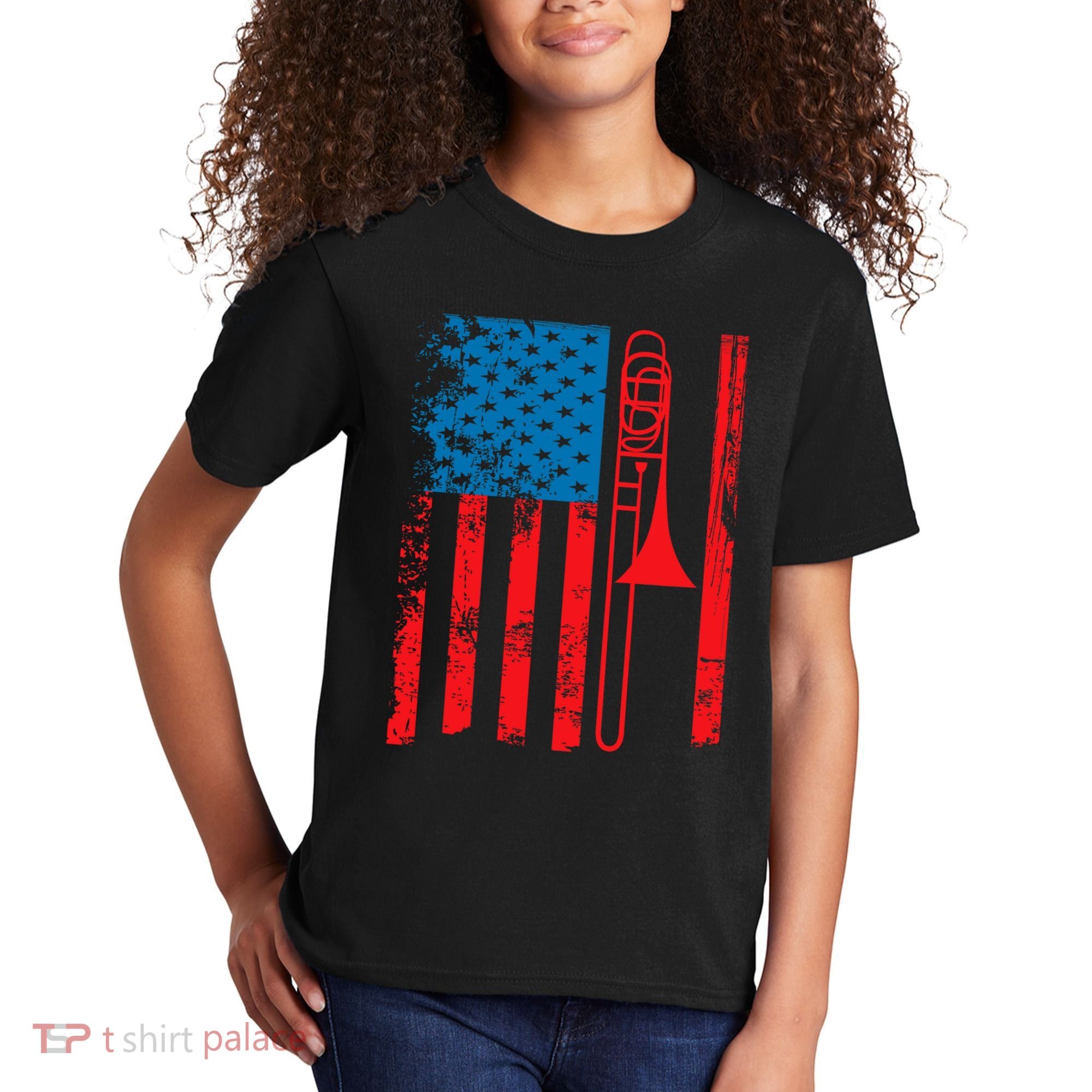 Trombone Player Usa Flag Gift Accessories For Kids T-Shirt