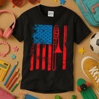 Trombone Player Usa Flag Gift Accessories For Kids T-Shirt thumb 3
